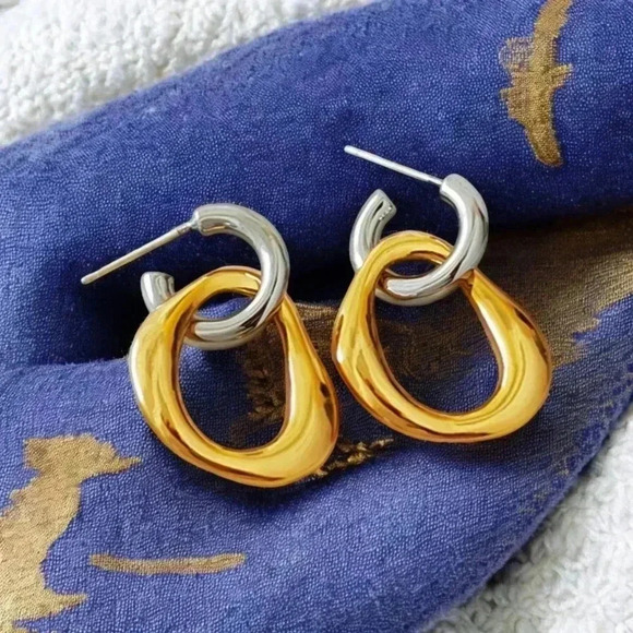 NKULTD Jewelry - 🆕️Versatile 2-in-1 Two-Tone 18K Gold Plated Stainless Steel Dainty Earrings ✨